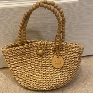 Nine West Natural Woven Tote with Beaded Handles